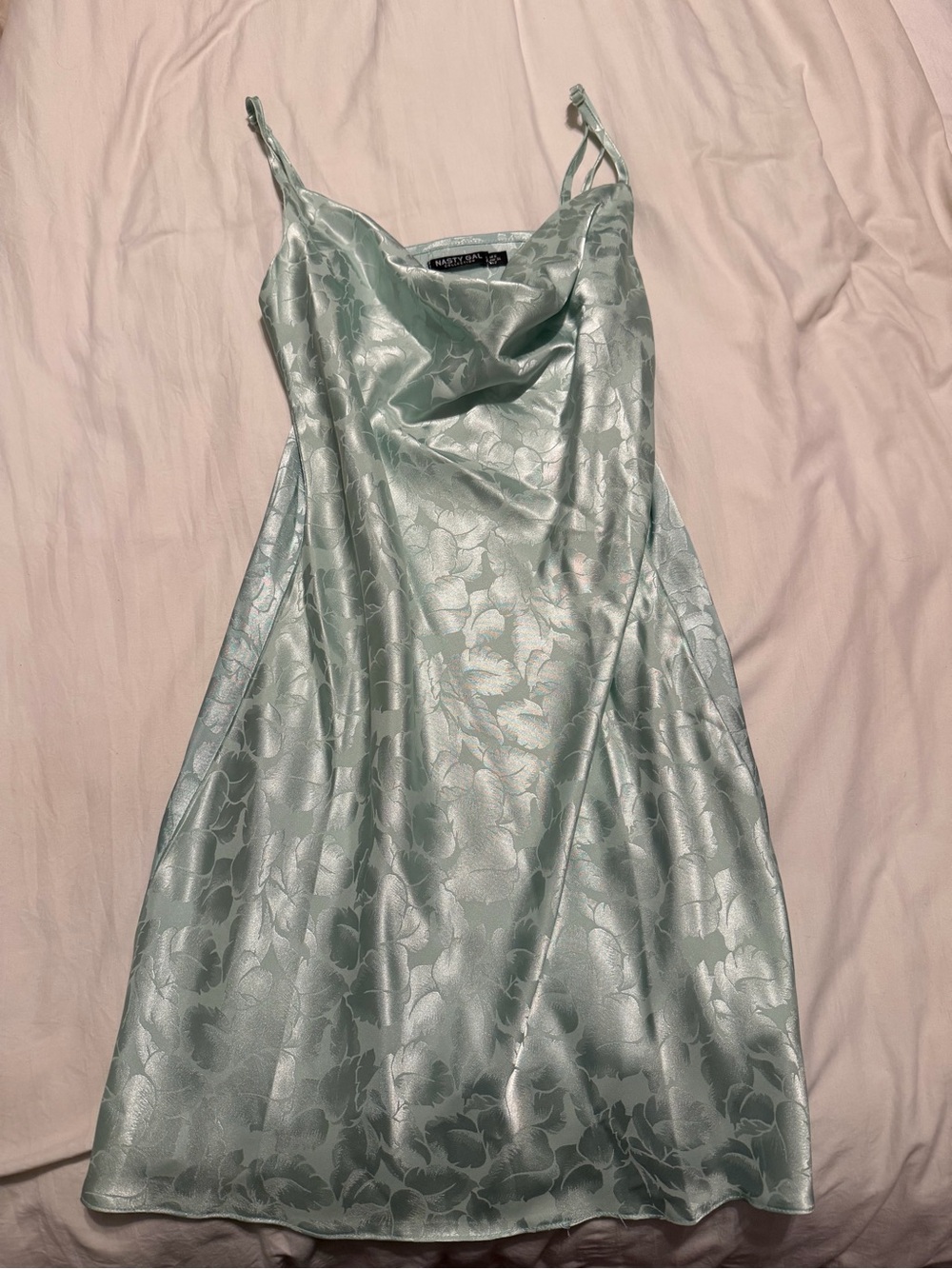 Nasty Gal Mint Green Floral Satin Slip Dress